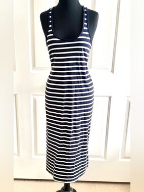 Nautica Navy and White Striped Tank Midi Dress